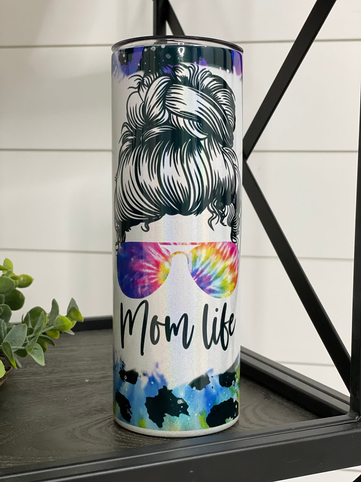 Rainbow Leopard Mom Life 20oz Shimmer Skinny Tumbler