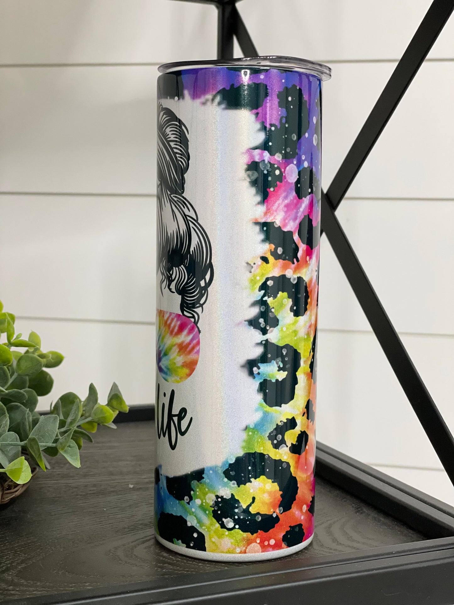 Rainbow Leopard Mom Life 20oz Shimmer Skinny Tumbler