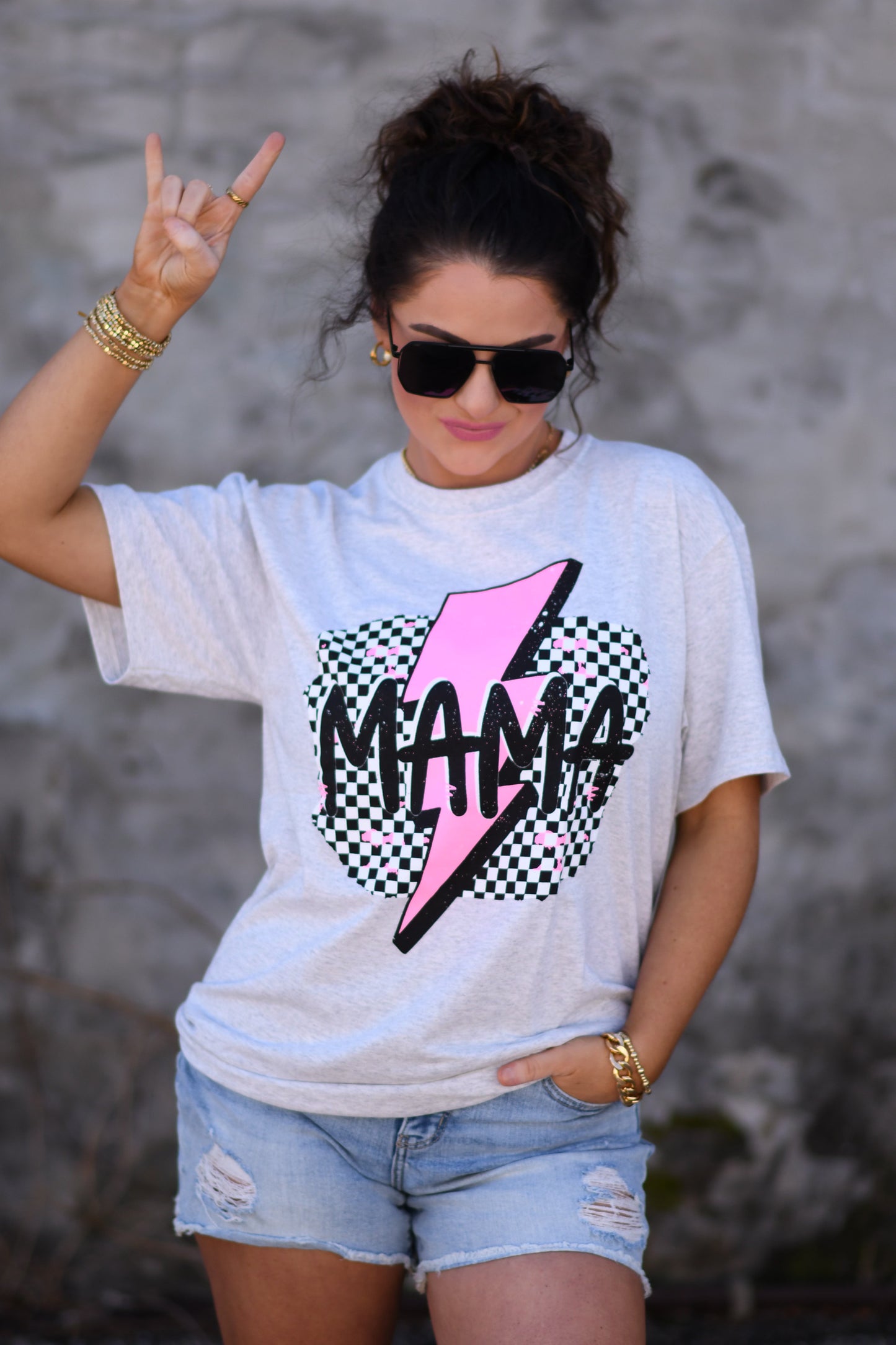 Neon Mama Checkered Bolt Tee