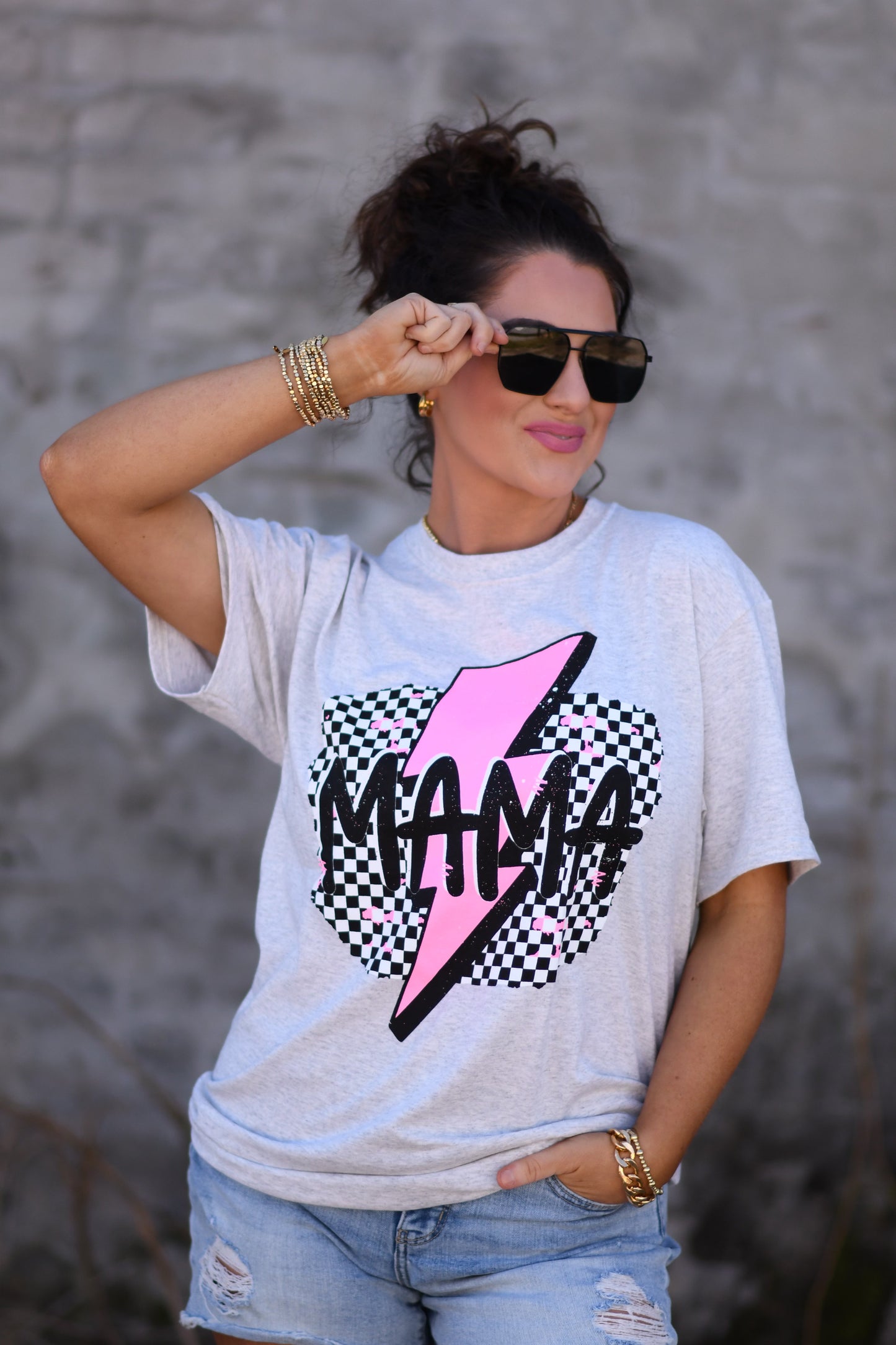 Neon Mama Checkered Bolt Tee