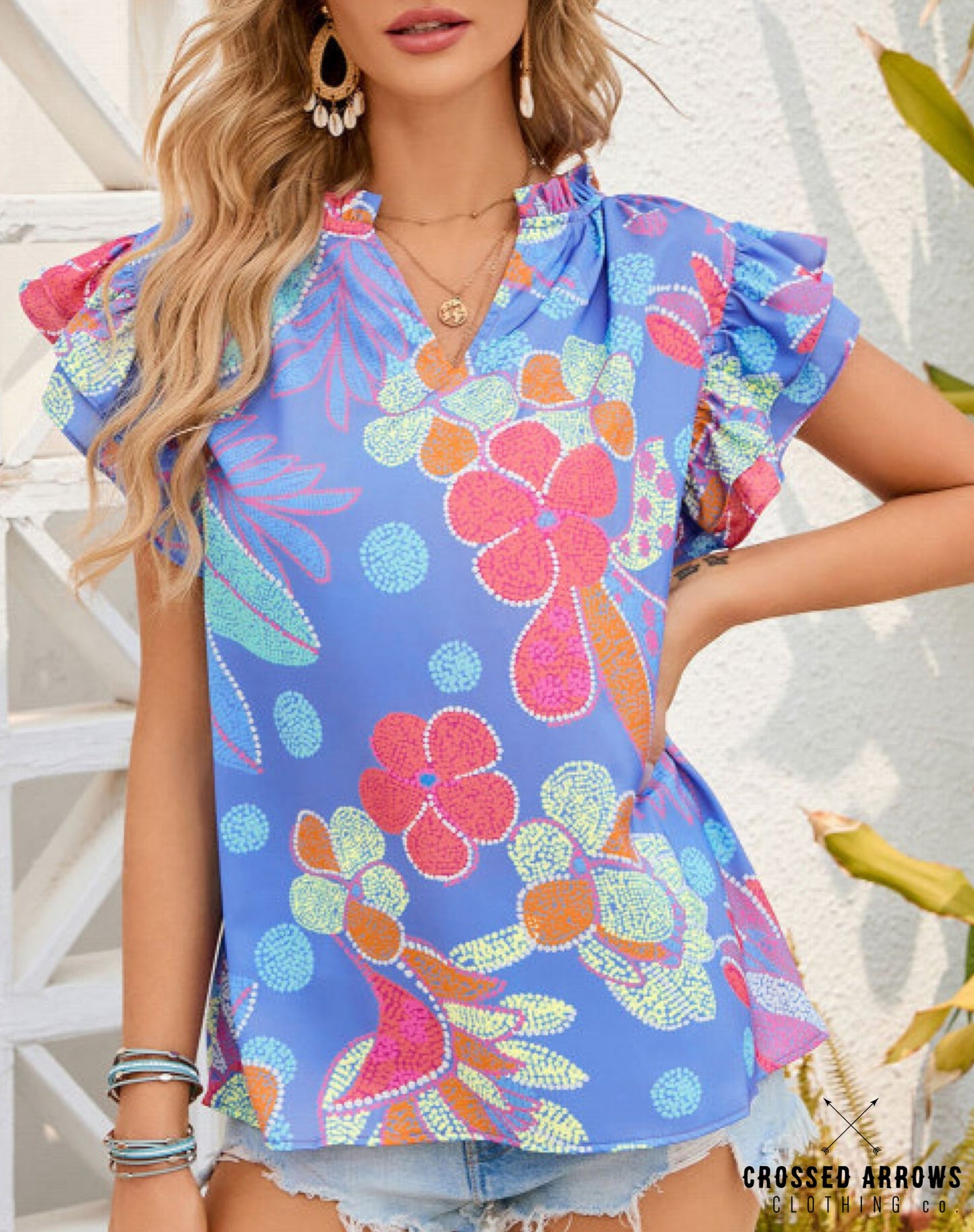 Flutter sleeve floral top