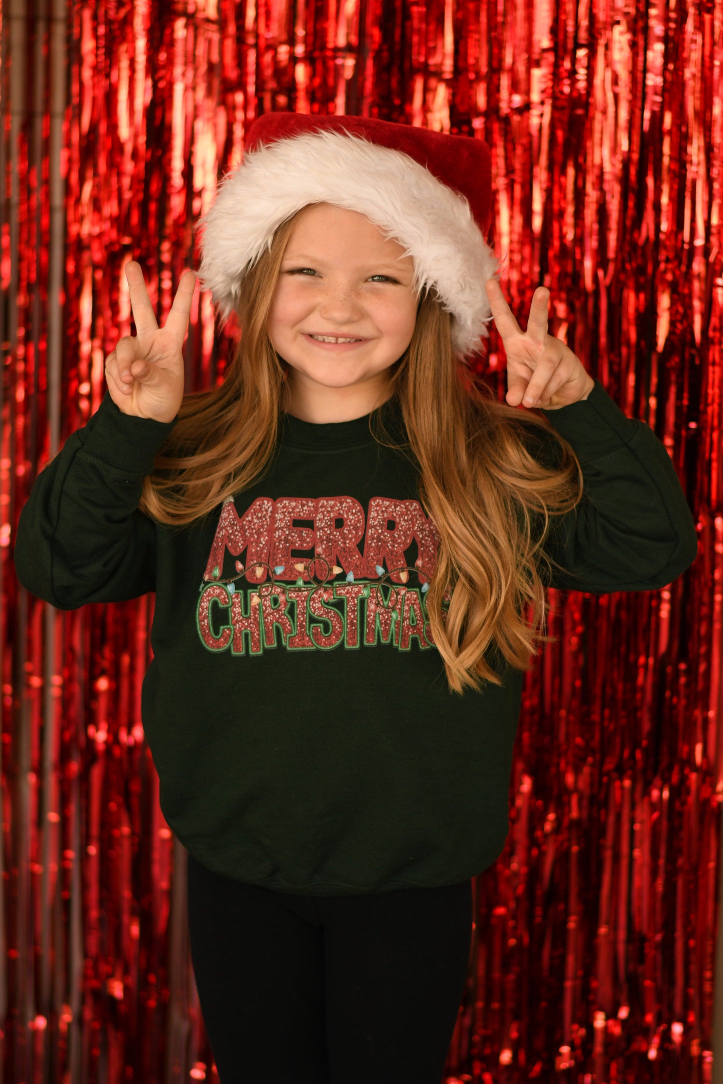 Merry Christmas Lights Faux Glitter Patch Mommy & Me Sweatshirt