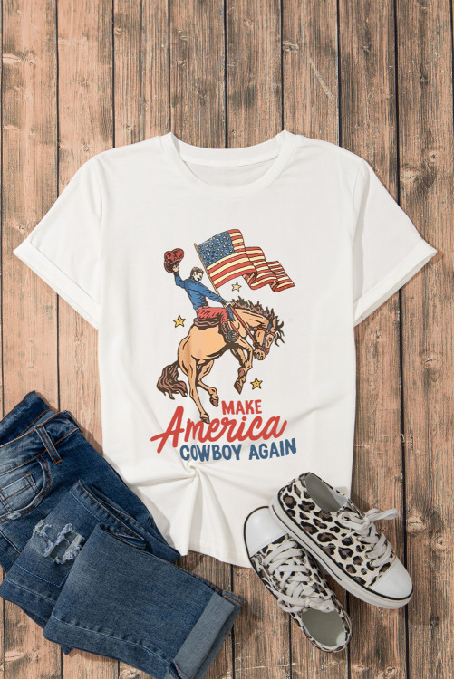White MAKE AMERICA COWBOY AGAIN Graphic Crewneck Tee