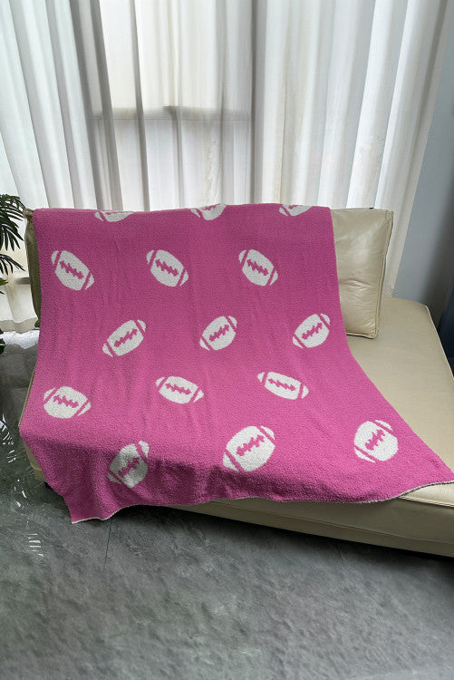 Bright Pink Color Block Football Pattern Fleece Blanket 127*152cm