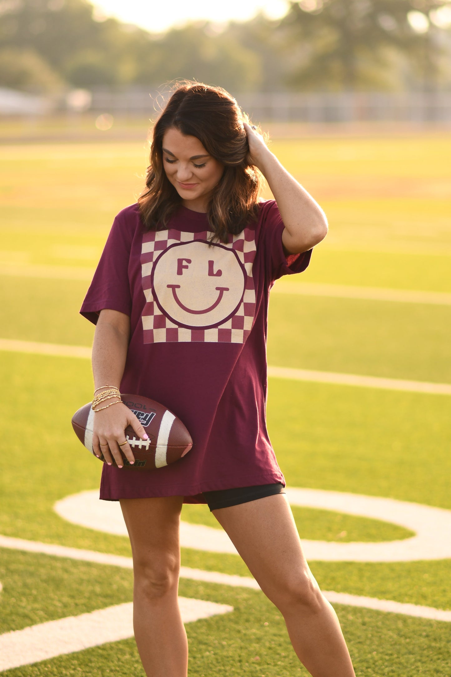 FL Gold And Maroon Checkered Smiley Tee