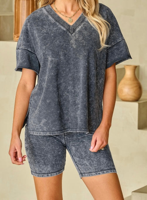 Mineral Washed Oversized T Shirt and Shorts Set