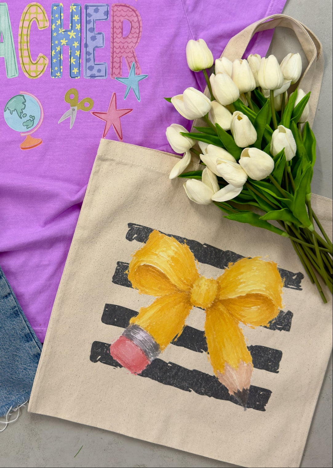 Teacher Bow Pencil Tote