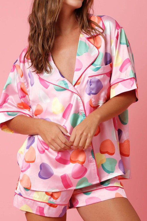 Shirt and Shorts Satin Pajama Set