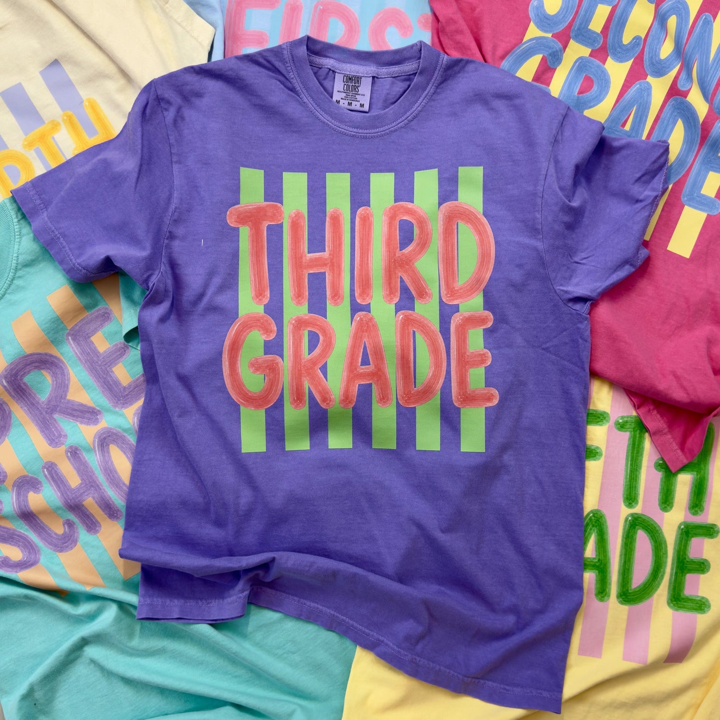 Stripes Back To School Grades Teacher Tee