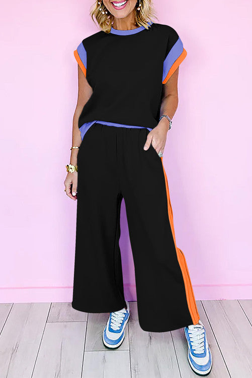 Color Block Detail Casual Two-piece Set