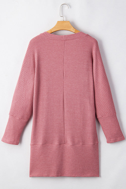 Waffle Knit Cardigan with Pocket