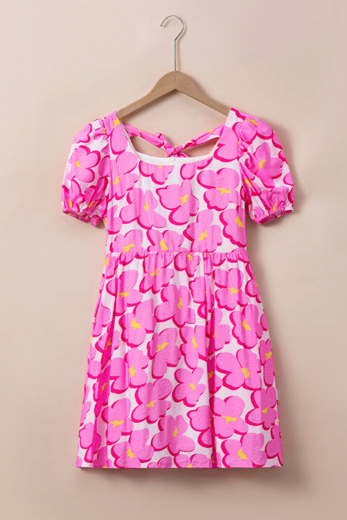 Floral Print Square Neck Empire Waist Flowy Dress