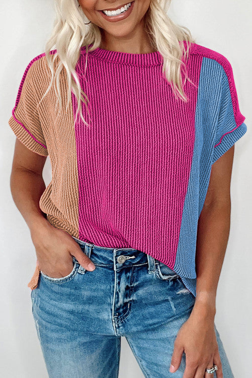 Textured Colorblock Crew Neck T Shirt