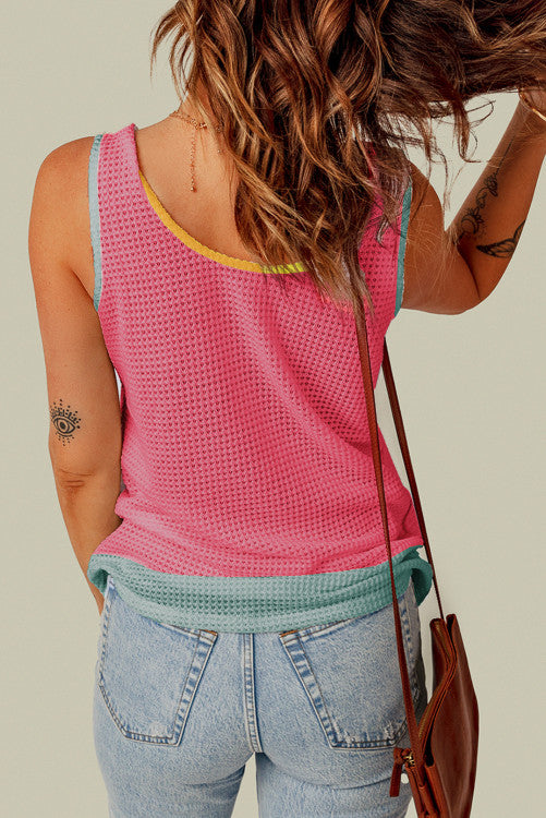 Color Block Patched Pocket Breathable Knit Tank Top