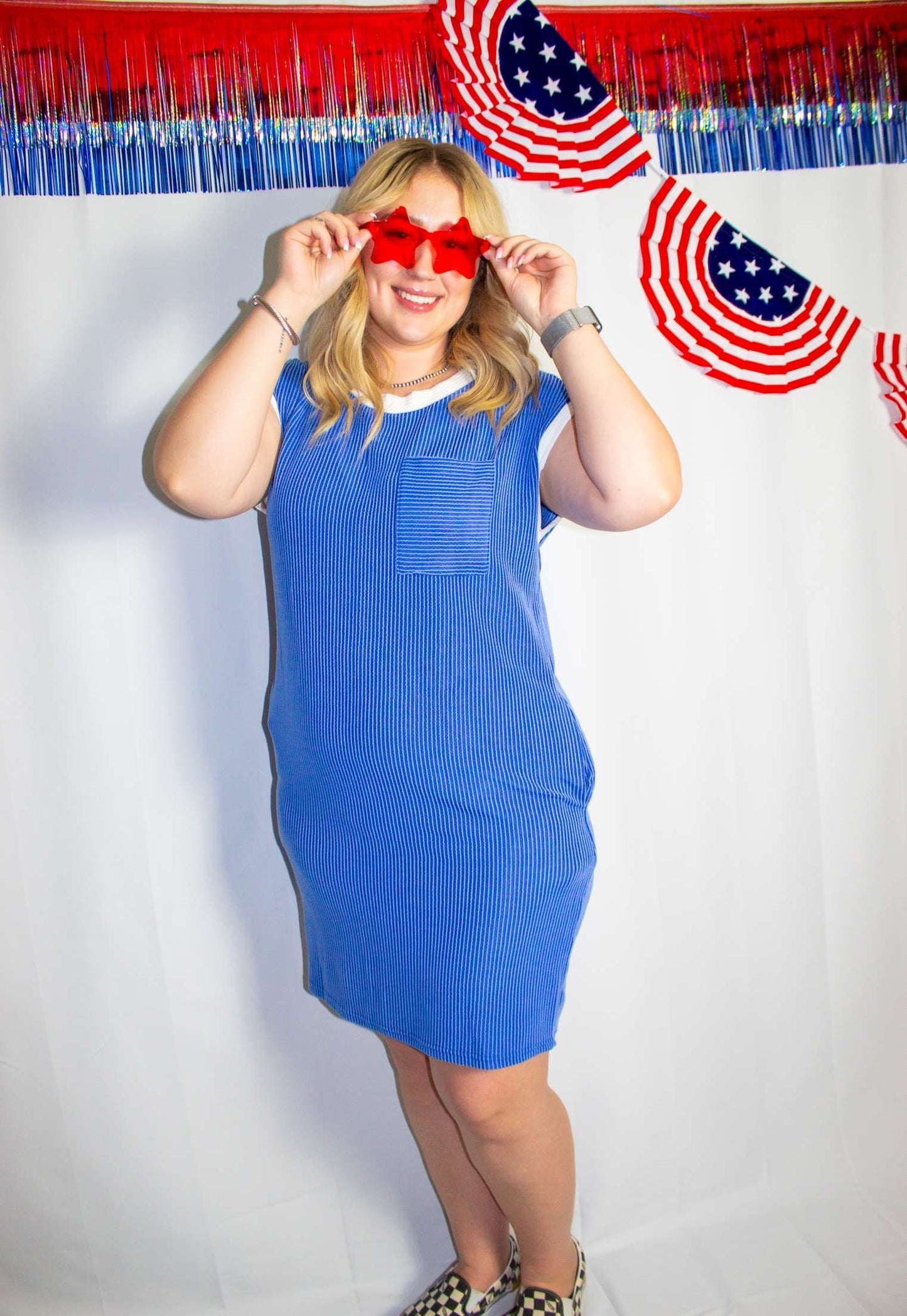 RTS Blue Ribbed Dress with pockets