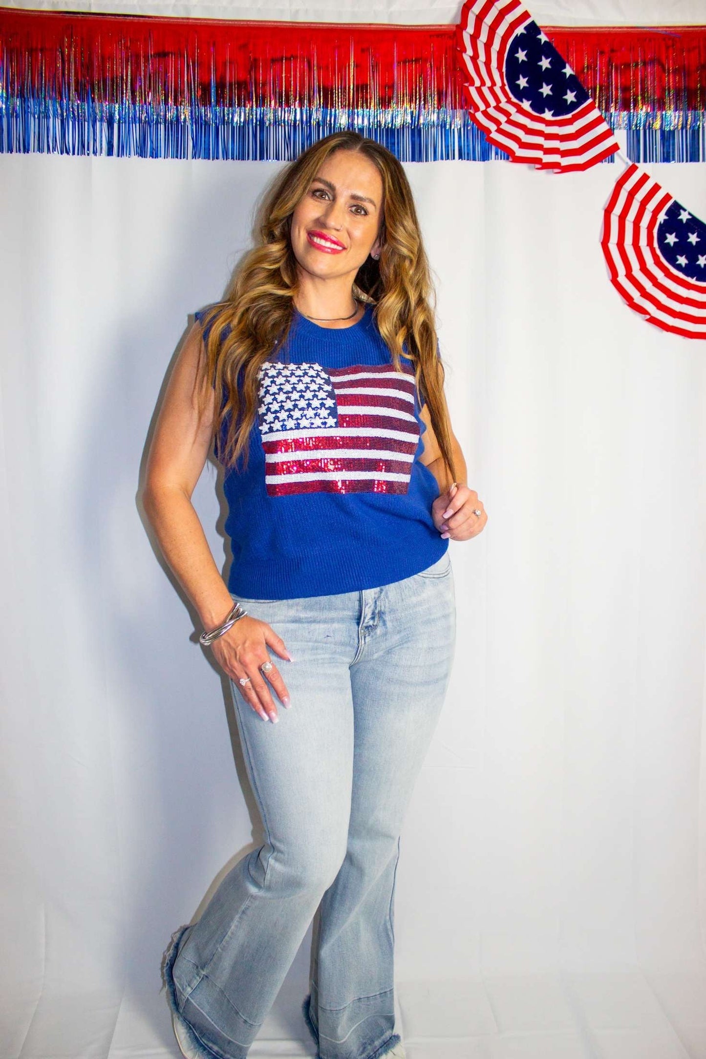 Sparkling American Flag sleeveless sweater