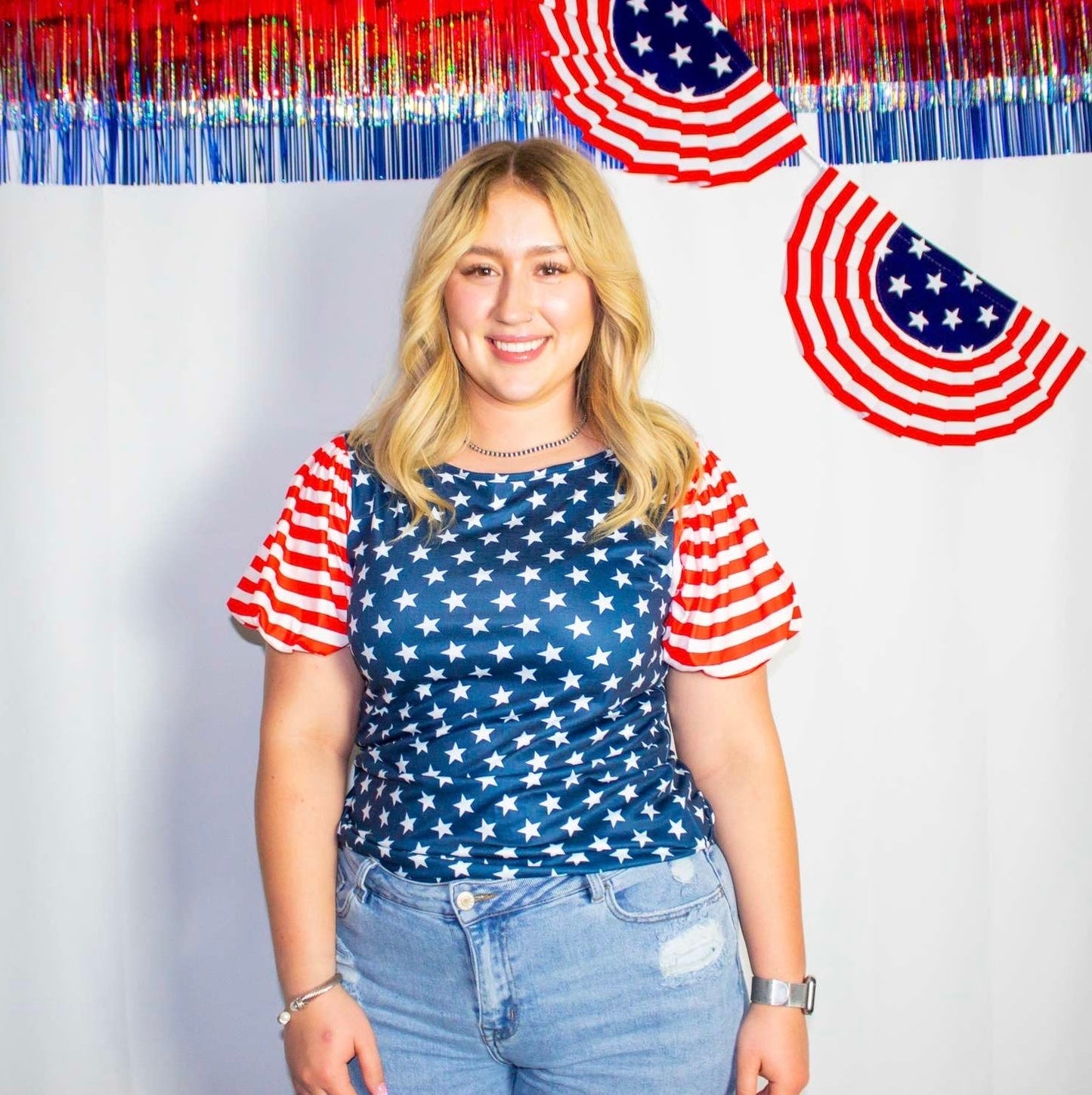 Stars Stripes Puff Sleeve Tee