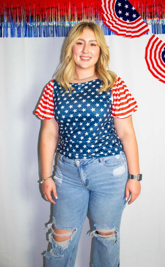 Stars Stripes Puff Sleeve Tee