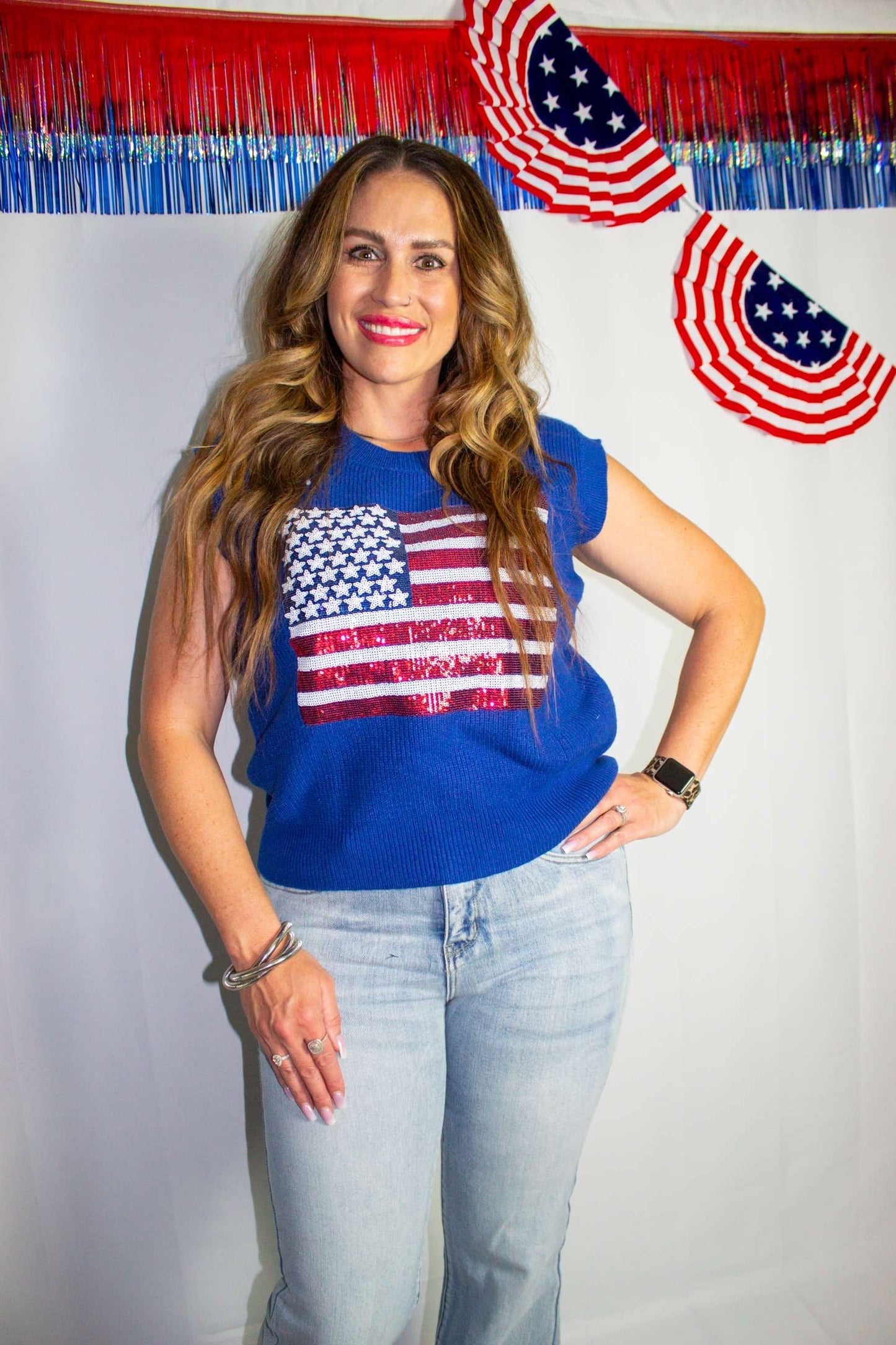 Sparkling American Flag sleeveless sweater