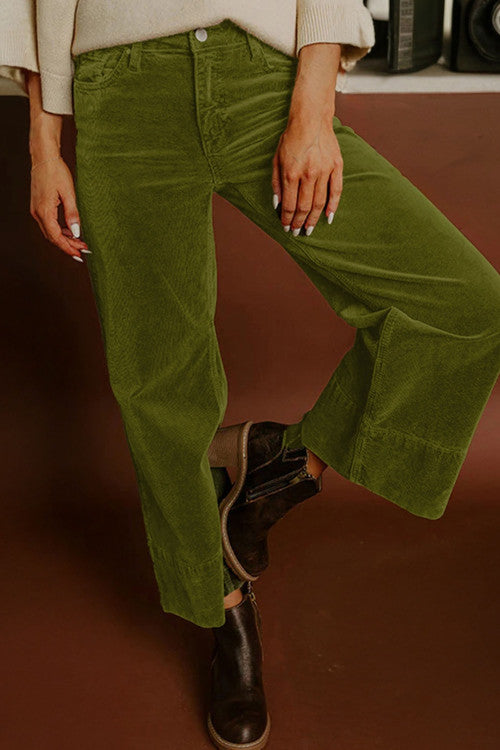 Corduroy Solid Color High Waist Wide Leg Pants