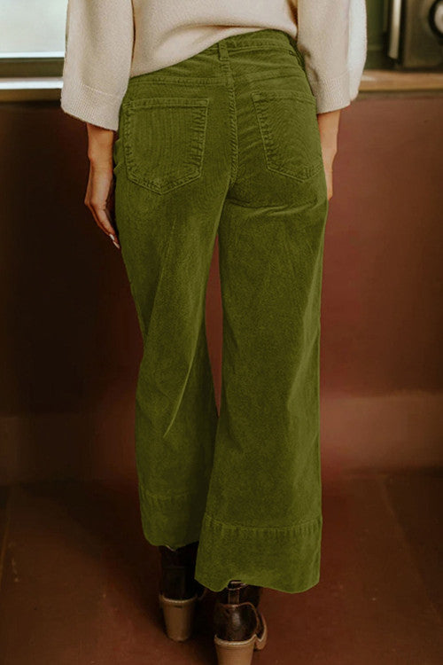 Corduroy Solid Color High Waist Wide Leg Pants