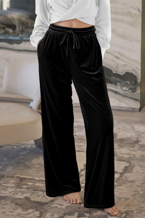 Velvet Drawstring Waist Wide Leg Pants