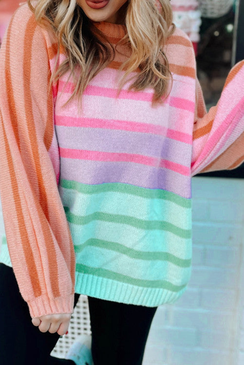 Gradient Striped Ribbed Edge Loose Sweater