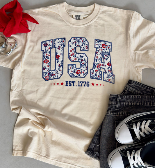 USA Floral Tee