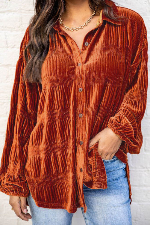 Textured Velvet Button Up Shirt