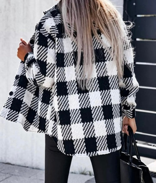 Plaid Textured Flap Pocket Shacket