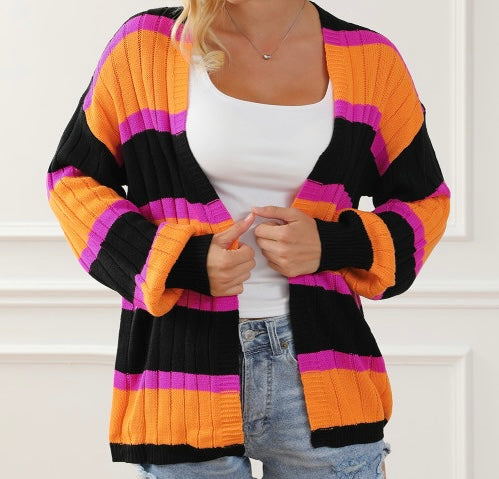 Colorblock Drop Shoulder Slouchy Cardigan