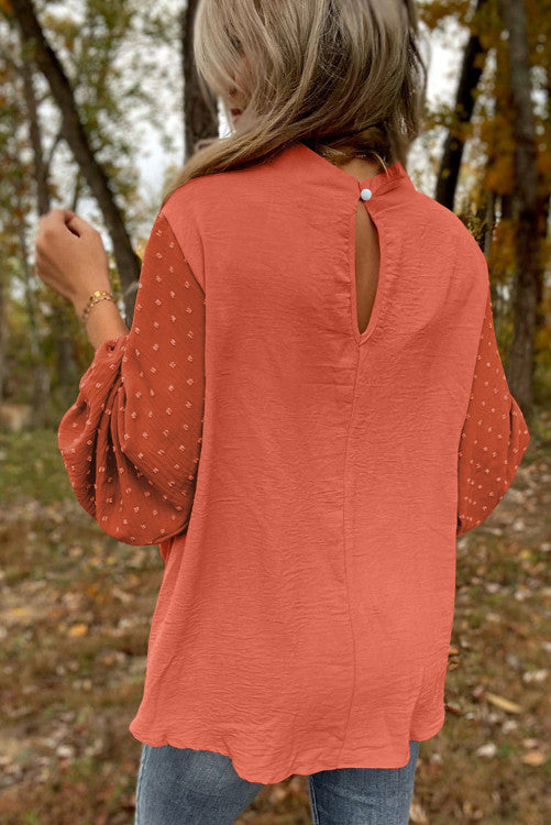 Swiss Dot Balloon Sleeve Loose Blouse