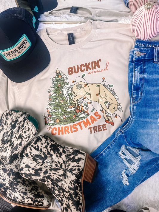 Buckin' Around the Christmas Tree Western Christmas Graphic Tee