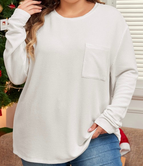 Plus Size Ribbed Textured Long Sleeve T Shirt