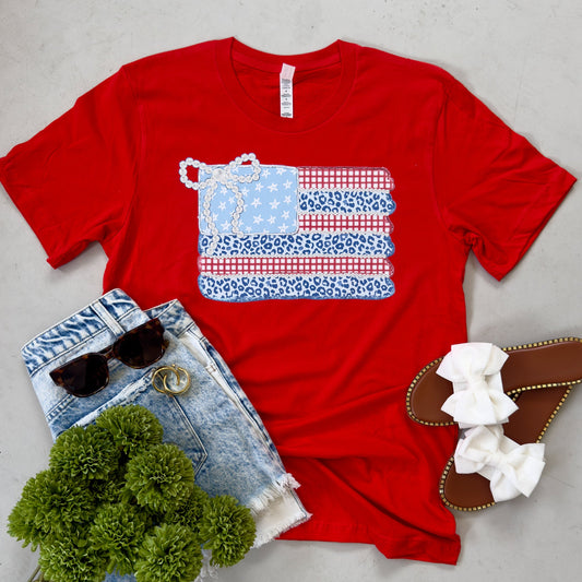 Animal Print USA Flag Bow Tee