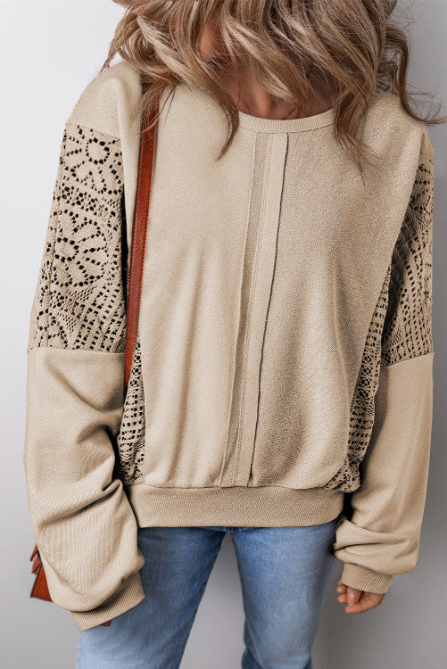 Lace detail Exposed Seam Ribbed Trim Sweatshirt