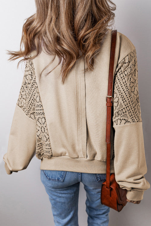 Lace detail Exposed Seam Ribbed Trim Sweatshirt