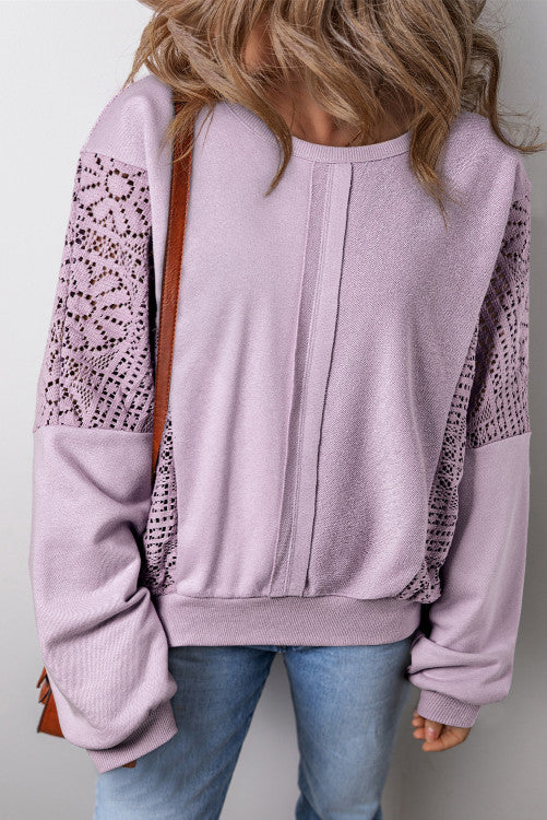 Lace detail Exposed Seam Ribbed Trim Sweatshirt