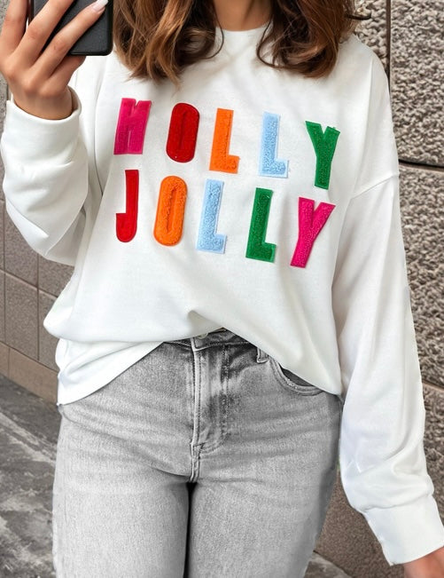 Chenille Holly Jolly Graphic Long Sleeve Top