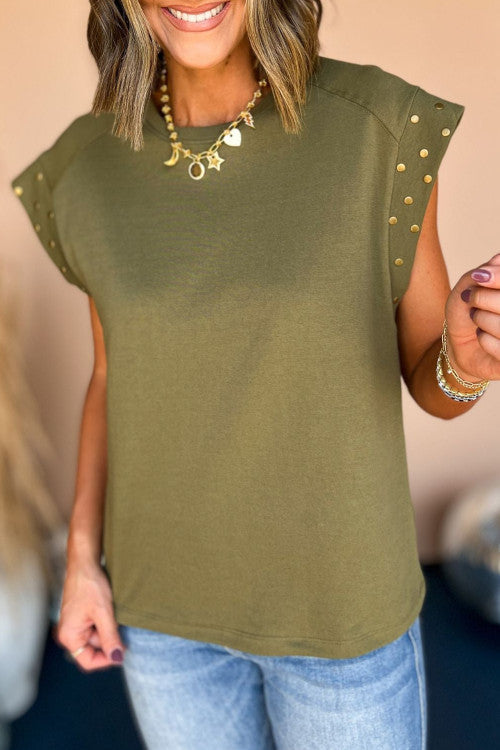 Studded Short Sleeve Top