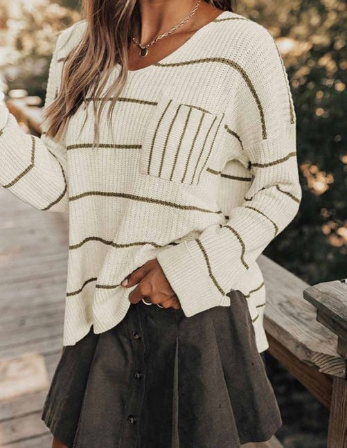 Chest Pocket Striped Sweater