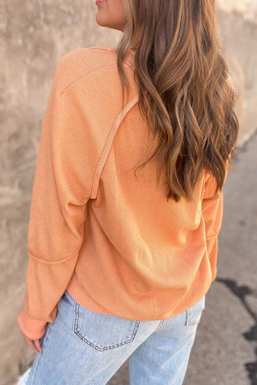 Solid Long Sleeve V Neck Corded Top