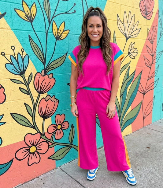 Color Block Detail Casual Two-piece Set