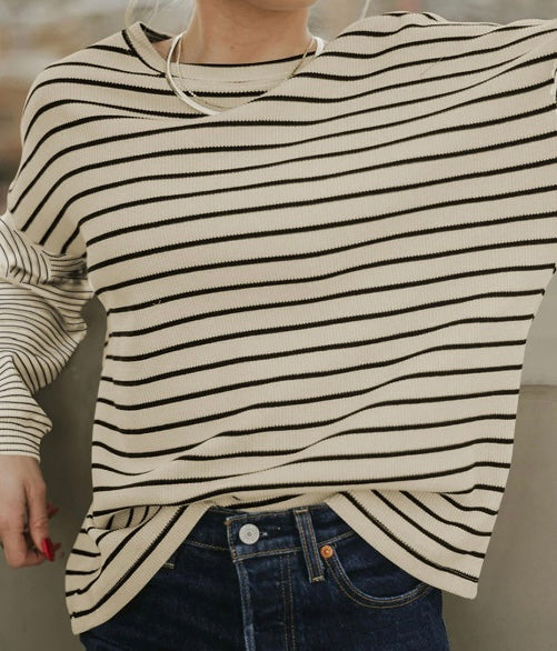 Striped Patchwork Loose Long Sleeve Tee