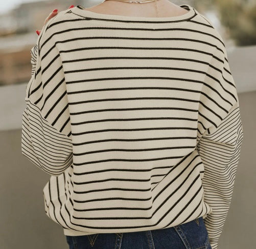 Striped Patchwork Loose Long Sleeve Tee