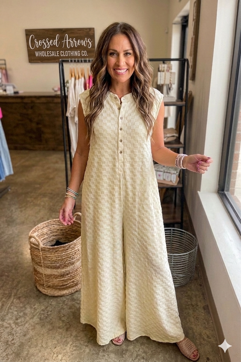Sleeveless Wide Leg Textured Jumpsuit