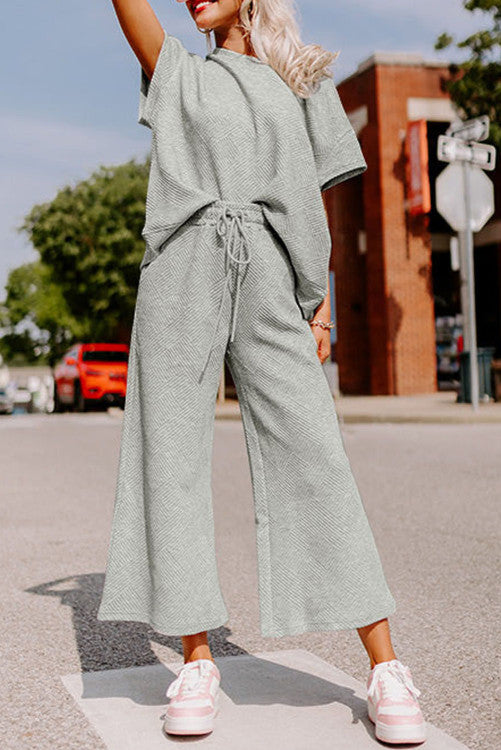 Textured Loose Fit T Shirt and Drawstring Pants Set