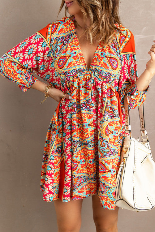 Boho Print Mini Dress