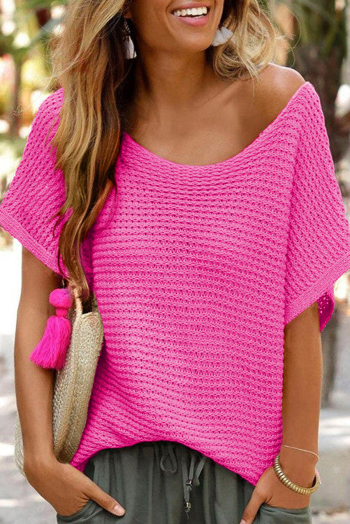 Loose Knit Short Dolman Sleeve Sweater