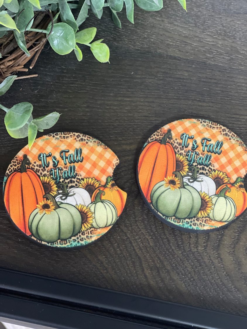 It's Fall Y'all Neoprene Car Coaster Set